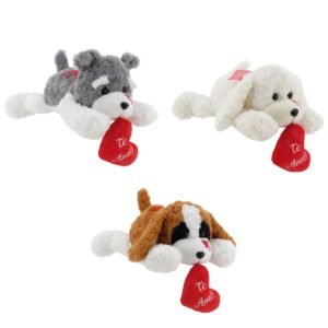 PERRO ACOSTADO CON CORAZON EN LA BOCA